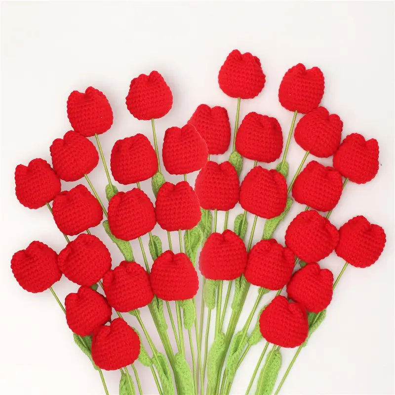 10/20/30Pcs Crochet Tulips without Vase, Mother's Day Gift, Artificial Flower Bouquet, Decorative Flowers, Graduation Gift, Valentine's Day Gift, Room Decor for Girls, Fall Room Decor, Funky Room Decor, Birthday Gift
