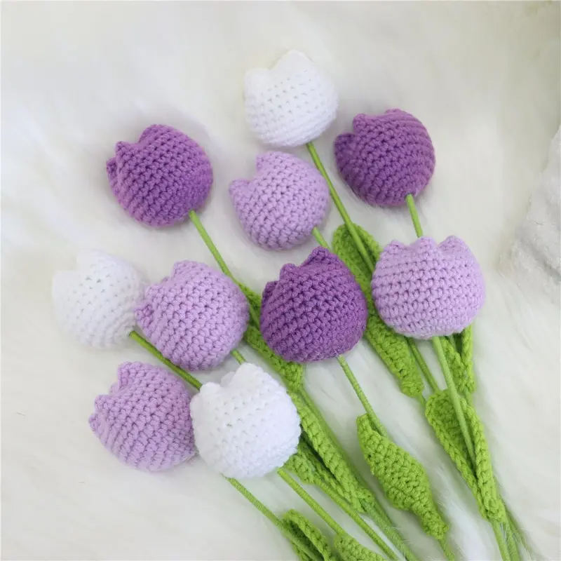 10/20/30Pcs Crochet Tulips without Vase, Mother's Day Gift, Artificial Flower Bouquet, Decorative Flowers, Graduation Gift, Valentine's Day Gift, Room Decor for Girls, Fall Room Decor, Funky Room Decor, Birthday Gift