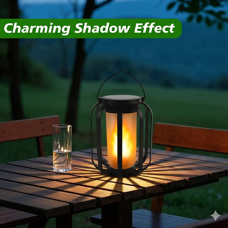 Solar Flame Lanterns Outdoor – Realistic Flickering Fire Effect, Solar & USB Rechargeable, 4 Lighting Modes, Waterproof Hanging Patio & Garden Lights