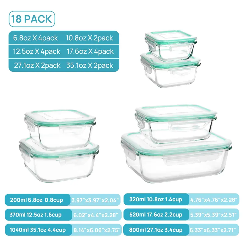 BIG SAVINGS, LIMITEDTIME!!18-Pack GlassFood StorageContainers withAirtight Lids -Stackable Meal PrepSet for KitchenOrganization, Lunch,Oven, Microwave &Freezer Safe