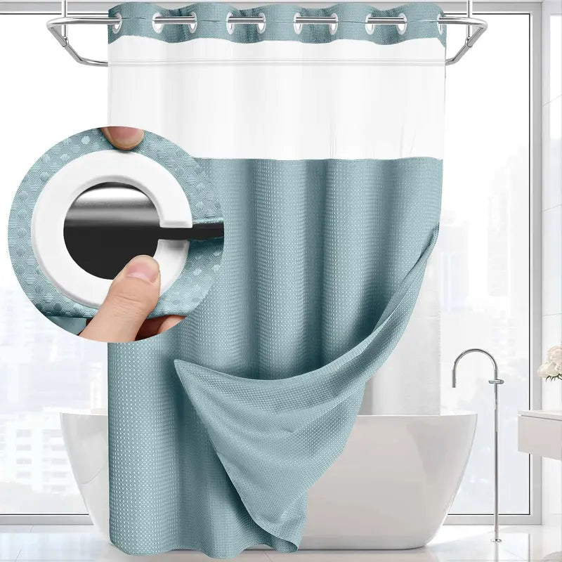 Upgrade Your Bathroom with a Waffle Weave Shower Curtain – Waterproof Double-Layer Design with Snap-In Washable Liner, 72" x 75"