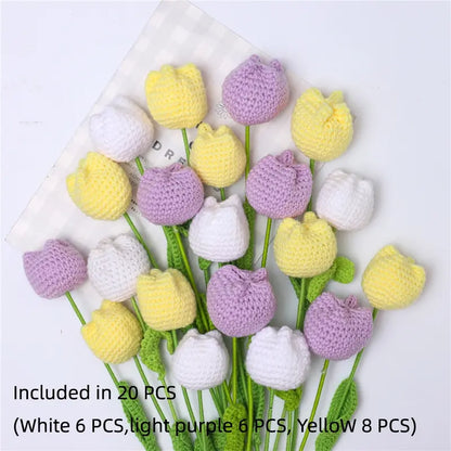 10/20/30Pcs Crochet Tulips without Vase, Mother's Day Gift, Artificial Flower Bouquet, Decorative Flowers, Graduation Gift, Valentine's Day Gift, Room Decor for Girls, Fall Room Decor, Funky Room Decor, Birthday Gift