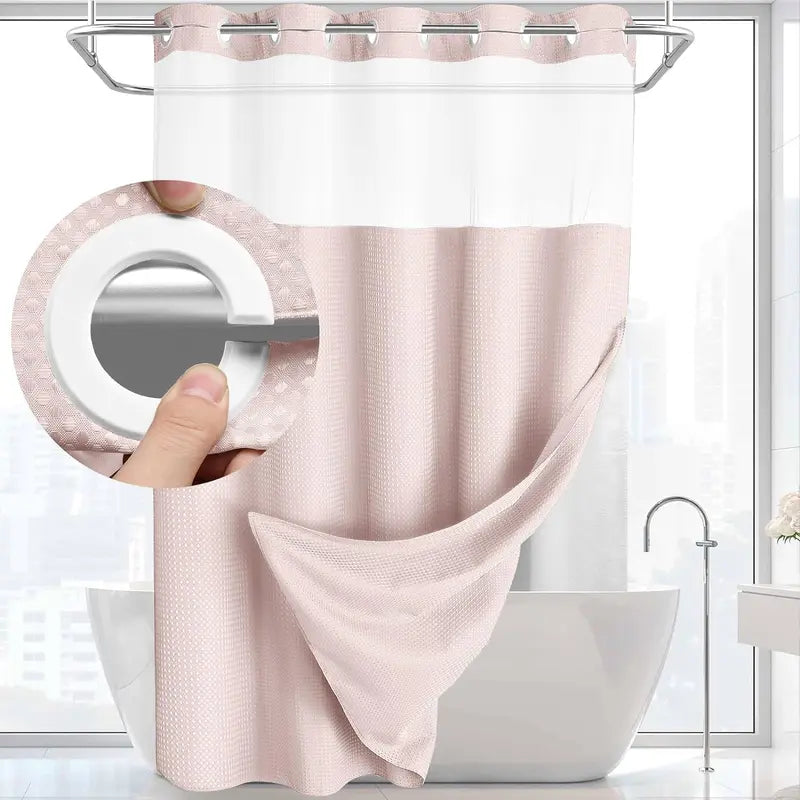 Upgrade Your Bathroom with a Waffle Weave Shower Curtain – Waterproof Double-Layer Design with Snap-In Washable Liner, 72" x 75"