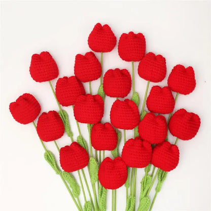 10/20/30Pcs Crochet Tulips without Vase, Mother's Day Gift, Artificial Flower Bouquet, Decorative Flowers, Graduation Gift, Valentine's Day Gift, Room Decor for Girls, Fall Room Decor, Funky Room Decor, Birthday Gift