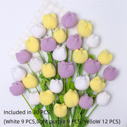 10/20/30Pcs Crochet Tulips without Vase, Mother's Day Gift, Artificial Flower Bouquet, Decorative Flowers, Graduation Gift, Valentine's Day Gift, Room Decor for Girls, Fall Room Decor, Funky Room Decor, Birthday Gift