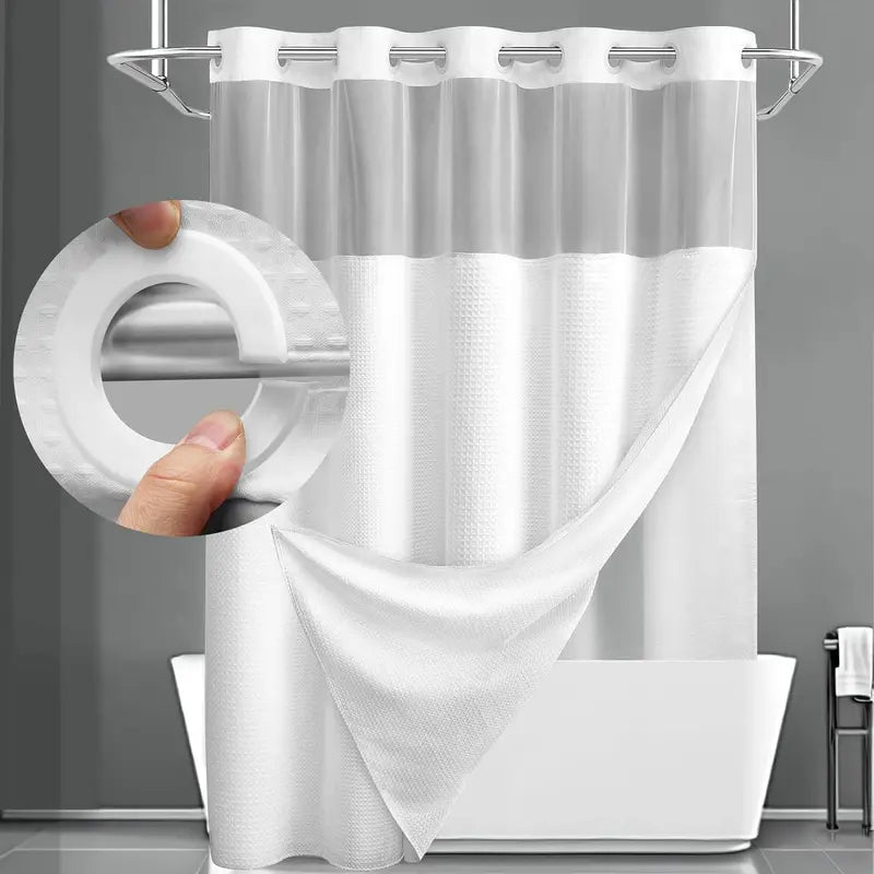 Upgrade Your Bathroom with a Waffle Weave Shower Curtain – Waterproof Double-Layer Design with Snap-In Washable Liner, 72" x 75"