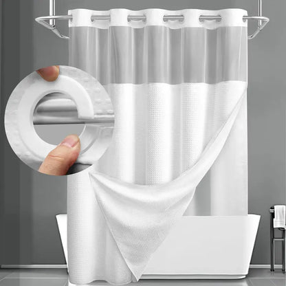 Upgrade Your Bathroom with a Waffle Weave Shower Curtain – Waterproof Double-Layer Design with Snap-In Washable Liner, 72" x 75"