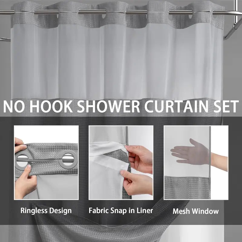 Upgrade Your Bathroom with a Waffle Weave Shower Curtain – Waterproof Double-Layer Design with Snap-In Washable Liner, 72" x 75"