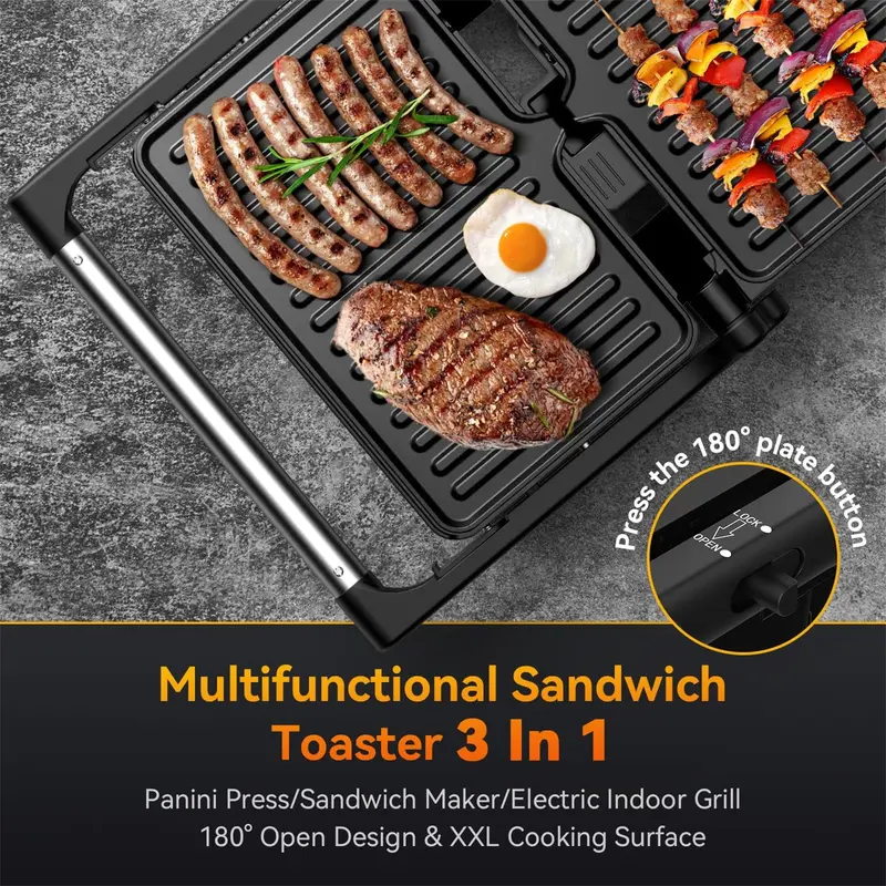 Make Breakfast in Minutes – 1200W Electric Sandwich Maker with Non-Stick Plates for Quick, Delicious Meals at Home