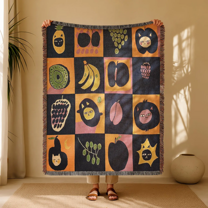 Halloween Woven Patchwork Throw Blanket with Tassels – Versatile Cozy Cover for Sofa, Bed, Armchair, Picnic & Home Décor