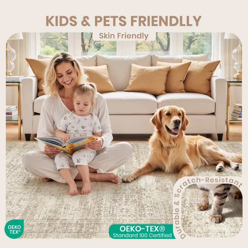 Geometric Indoor Area Rug – Soft Machine Washable Carpet, Non-Slip & Stain-Resistant Floor Mat for Living Room, Bedroom & Home Decor