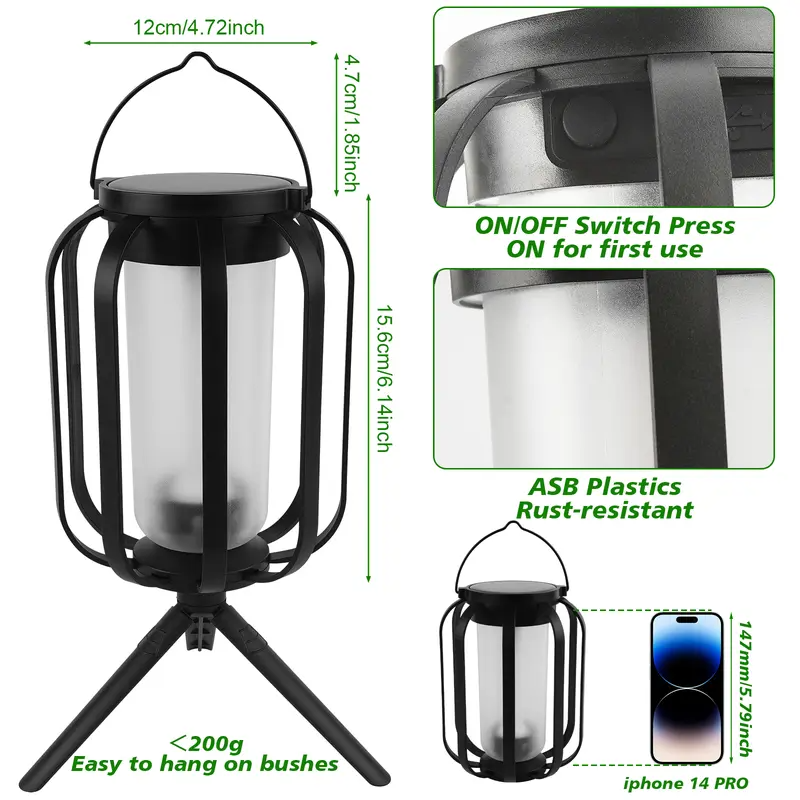 Solar Flame Lanterns Outdoor – Realistic Flickering Fire Effect, Solar & USB Rechargeable, 4 Lighting Modes, Waterproof Hanging Patio & Garden Lights