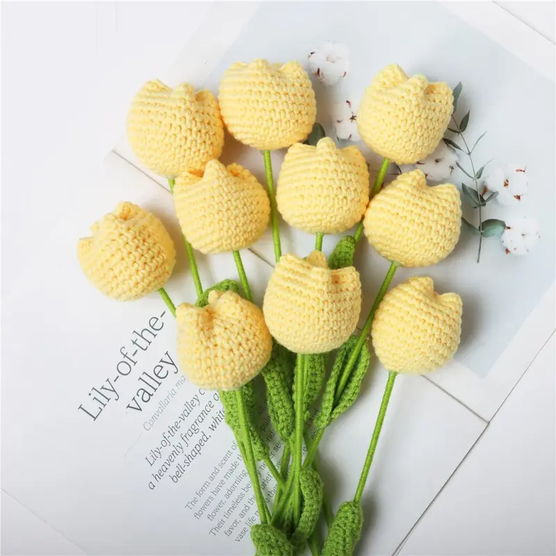 10/20/30Pcs Crochet Tulips without Vase, Mother's Day Gift, Artificial Flower Bouquet, Decorative Flowers, Graduation Gift, Valentine's Day Gift, Room Decor for Girls, Fall Room Decor, Funky Room Decor, Birthday Gift