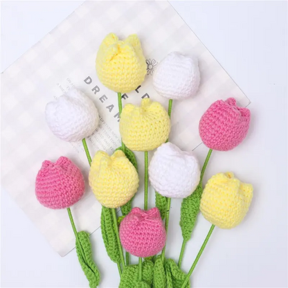 10/20/30Pcs Crochet Tulips without Vase, Mother's Day Gift, Artificial Flower Bouquet, Decorative Flowers, Graduation Gift, Valentine's Day Gift, Room Decor for Girls, Fall Room Decor, Funky Room Decor, Birthday Gift