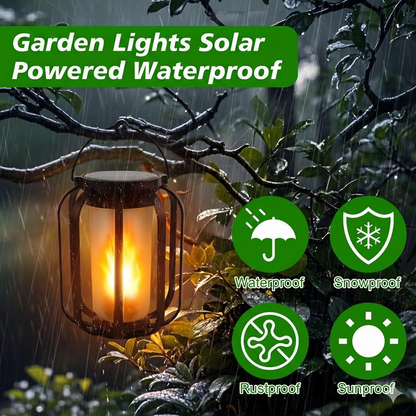 Solar Flame Lanterns Outdoor – Realistic Flickering Fire Effect, Solar & USB Rechargeable, 4 Lighting Modes, Waterproof Hanging Patio & Garden Lights