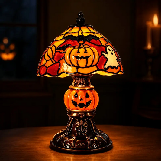 Retro Pumpkin Bat Pattern Single Desk Lamp -Vintage Glow Night Light, Nightstand-Compatible, Cozy Halloween Decor Gift,Whimsical Home Decor, Bedroom Lamp forHome Stylists