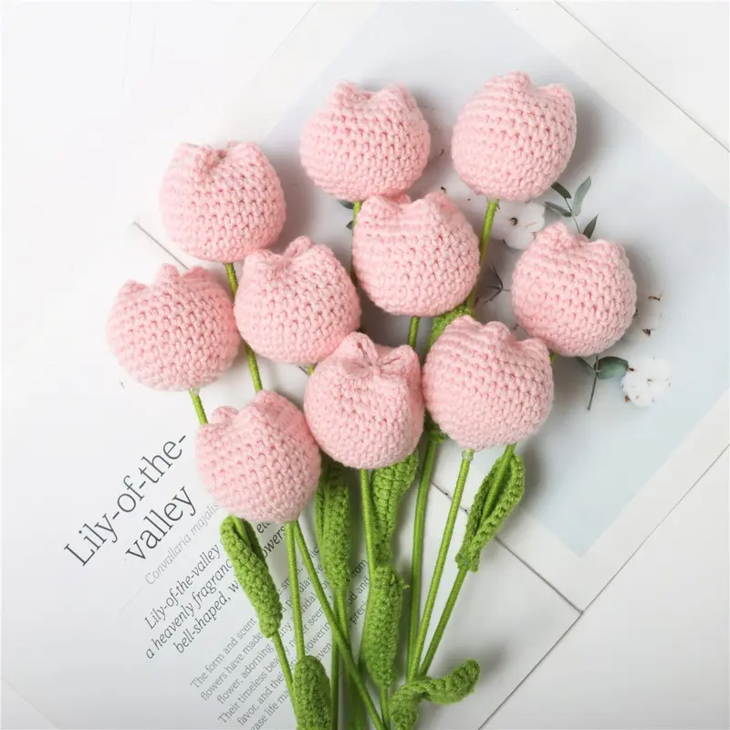 10/20/30Pcs Crochet Tulips without Vase, Mother's Day Gift, Artificial Flower Bouquet, Decorative Flowers, Graduation Gift, Valentine's Day Gift, Room Decor for Girls, Fall Room Decor, Funky Room Decor, Birthday Gift