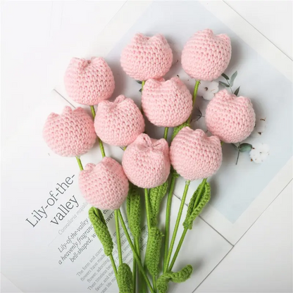 10/20/30Pcs Crochet Tulips without Vase, Mother's Day Gift, Artificial Flower Bouquet, Decorative Flowers, Graduation Gift, Valentine's Day Gift, Room Decor for Girls, Fall Room Decor, Funky Room Decor, Birthday Gift