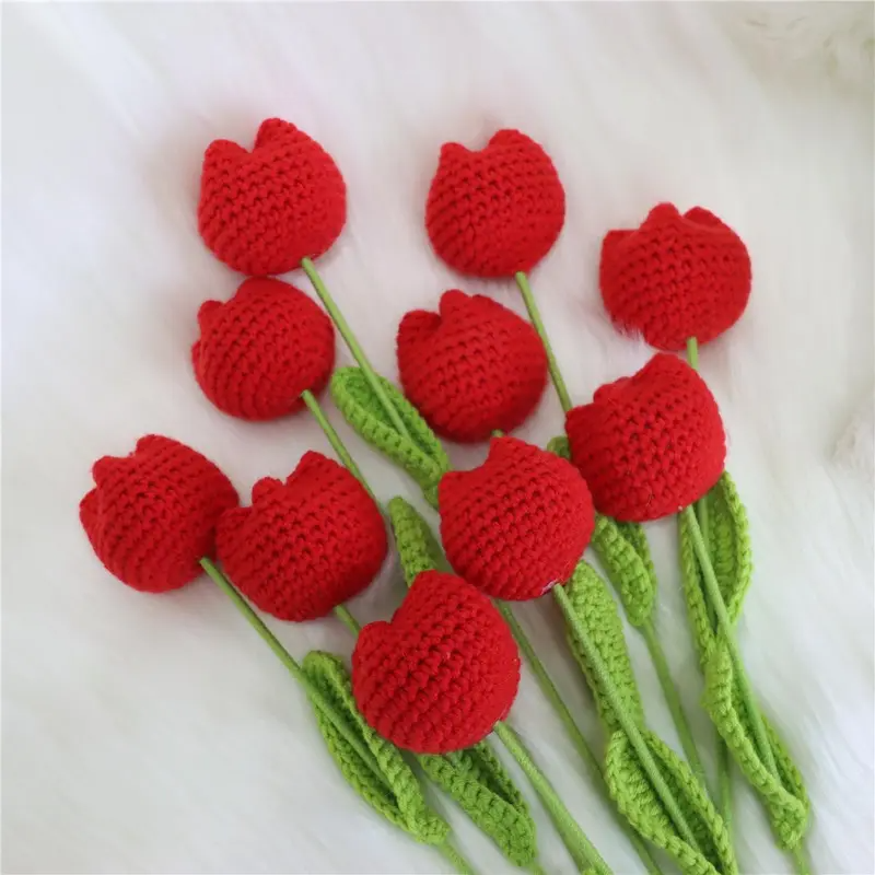 10/20/30Pcs Crochet Tulips without Vase, Mother's Day Gift, Artificial Flower Bouquet, Decorative Flowers, Graduation Gift, Valentine's Day Gift, Room Decor for Girls, Fall Room Decor, Funky Room Decor, Birthday Gift