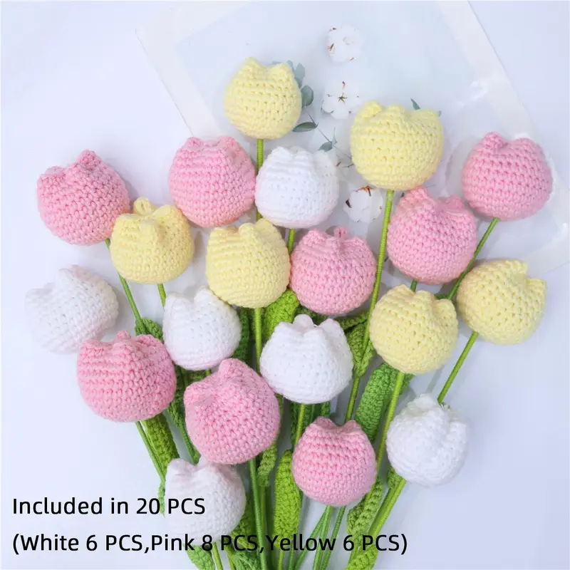10/20/30Pcs Crochet Tulips without Vase, Mother's Day Gift, Artificial Flower Bouquet, Decorative Flowers, Graduation Gift, Valentine's Day Gift, Room Decor for Girls, Fall Room Decor, Funky Room Decor, Birthday Gift
