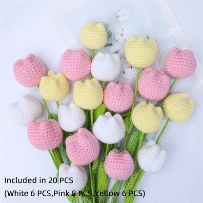 10/20/30Pcs Crochet Tulips without Vase, Mother's Day Gift, Artificial Flower Bouquet, Decorative Flowers, Graduation Gift, Valentine's Day Gift, Room Decor for Girls, Fall Room Decor, Funky Room Decor, Birthday Gift