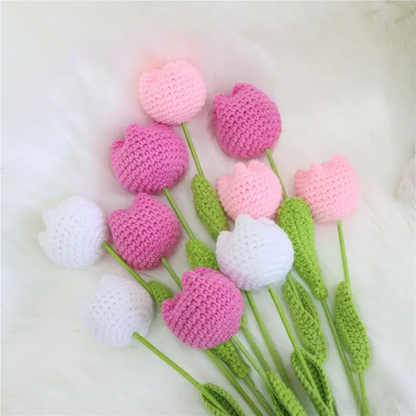 10/20/30Pcs Crochet Tulips without Vase, Mother's Day Gift, Artificial Flower Bouquet, Decorative Flowers, Graduation Gift, Valentine's Day Gift, Room Decor for Girls, Fall Room Decor, Funky Room Decor, Birthday Gift