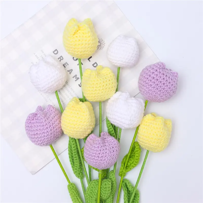 10/20/30Pcs Crochet Tulips without Vase, Mother's Day Gift, Artificial Flower Bouquet, Decorative Flowers, Graduation Gift, Valentine's Day Gift, Room Decor for Girls, Fall Room Decor, Funky Room Decor, Birthday Gift
