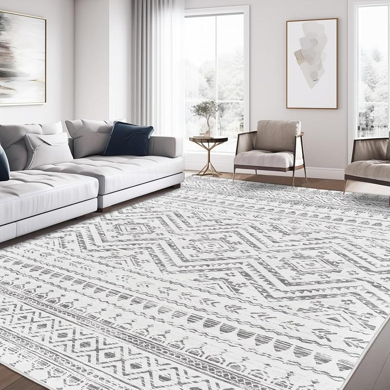Geometric Indoor Area Rug – Soft Machine Washable Carpet, Non-Slip & Stain-Resistant Floor Mat for Living Room, Bedroom & Home Decor