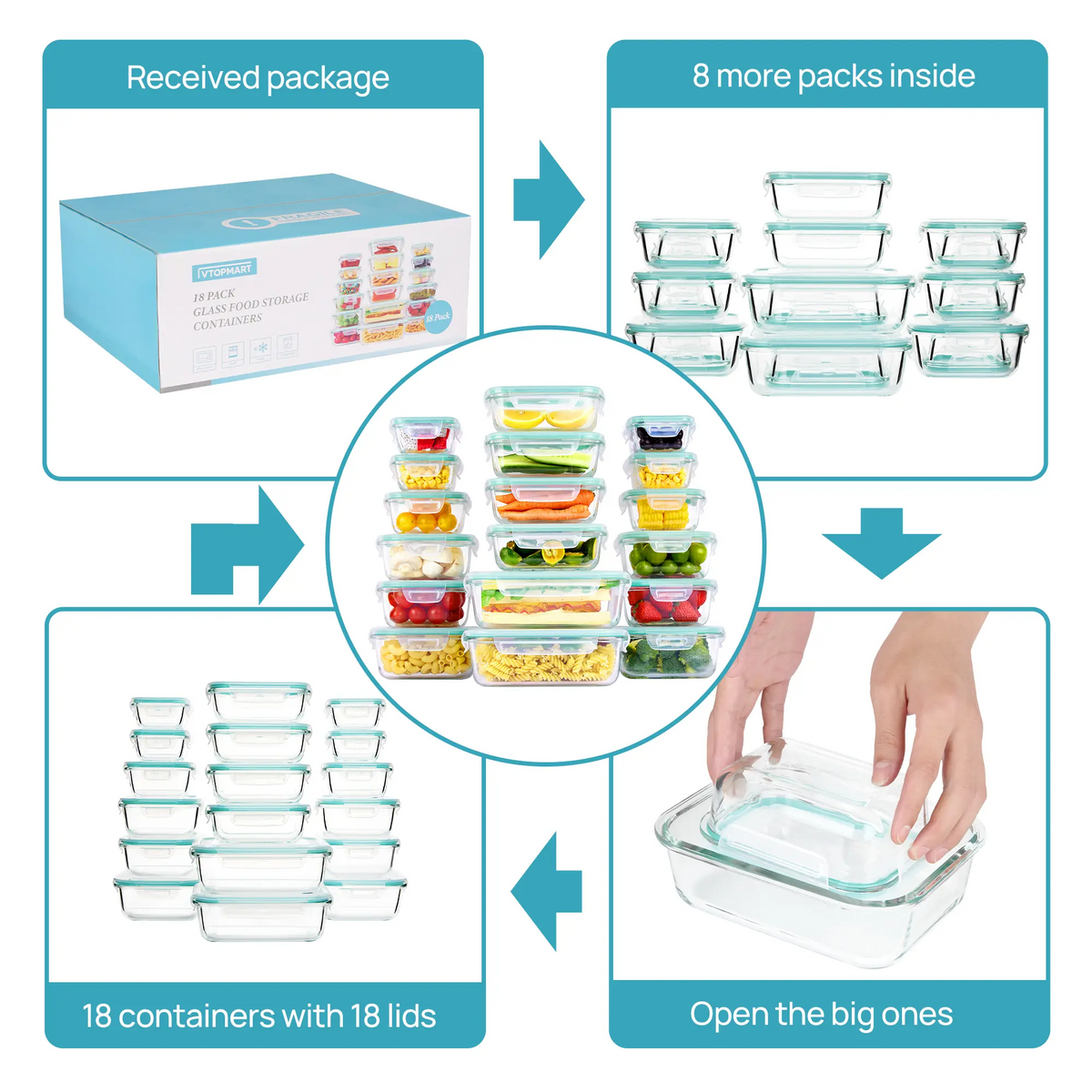 BIG SAVINGS, LIMITEDTIME!!18-Pack GlassFood StorageContainers withAirtight Lids -Stackable Meal PrepSet for KitchenOrganization, Lunch,Oven, Microwave &Freezer Safe