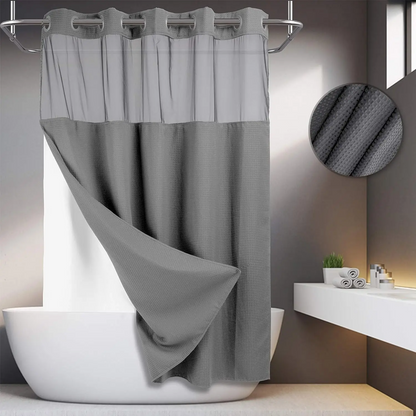 Upgrade Your Bathroom with a Waffle Weave Shower Curtain – Waterproof Double-Layer Design with Snap-In Washable Liner, 72" x 75"
