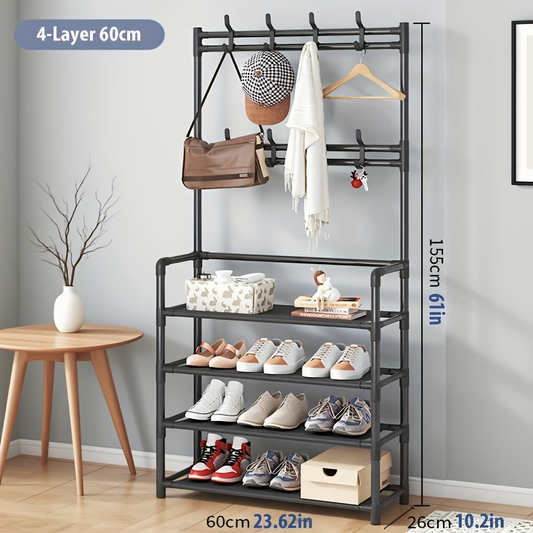 Multi-Functional Coat Rack & Shoe Organizer – Space-Saving Entryway Storage Stand for Shoes, Coats, Hats, Bags & Umbrellas