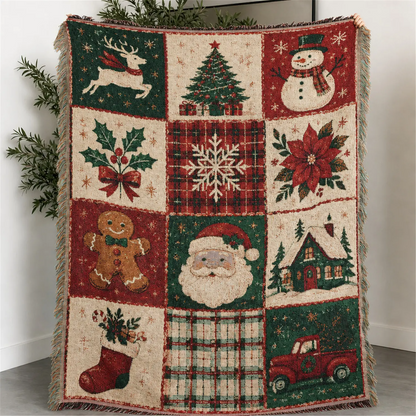 Halloween Woven Patchwork Throw Blanket with Tassels – Versatile Cozy Cover for Sofa, Bed, Armchair, Picnic & Home Décor