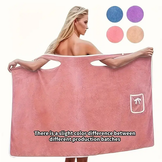 Women's Ultra-Soft Coral Fleece Bathrobe with Cute Bow Pocket, Thick Absorbent Home Wear Towel Dress, Loungewear, Multiple Colors Available