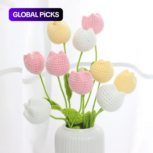 10/20/30Pcs Crochet Tulips without Vase, Mother's Day Gift, Artificial Flower Bouquet, Decorative Flowers, Graduation Gift, Valentine's Day Gift, Room Decor for Girls, Fall Room Decor, Funky Room Decor, Birthday Gift