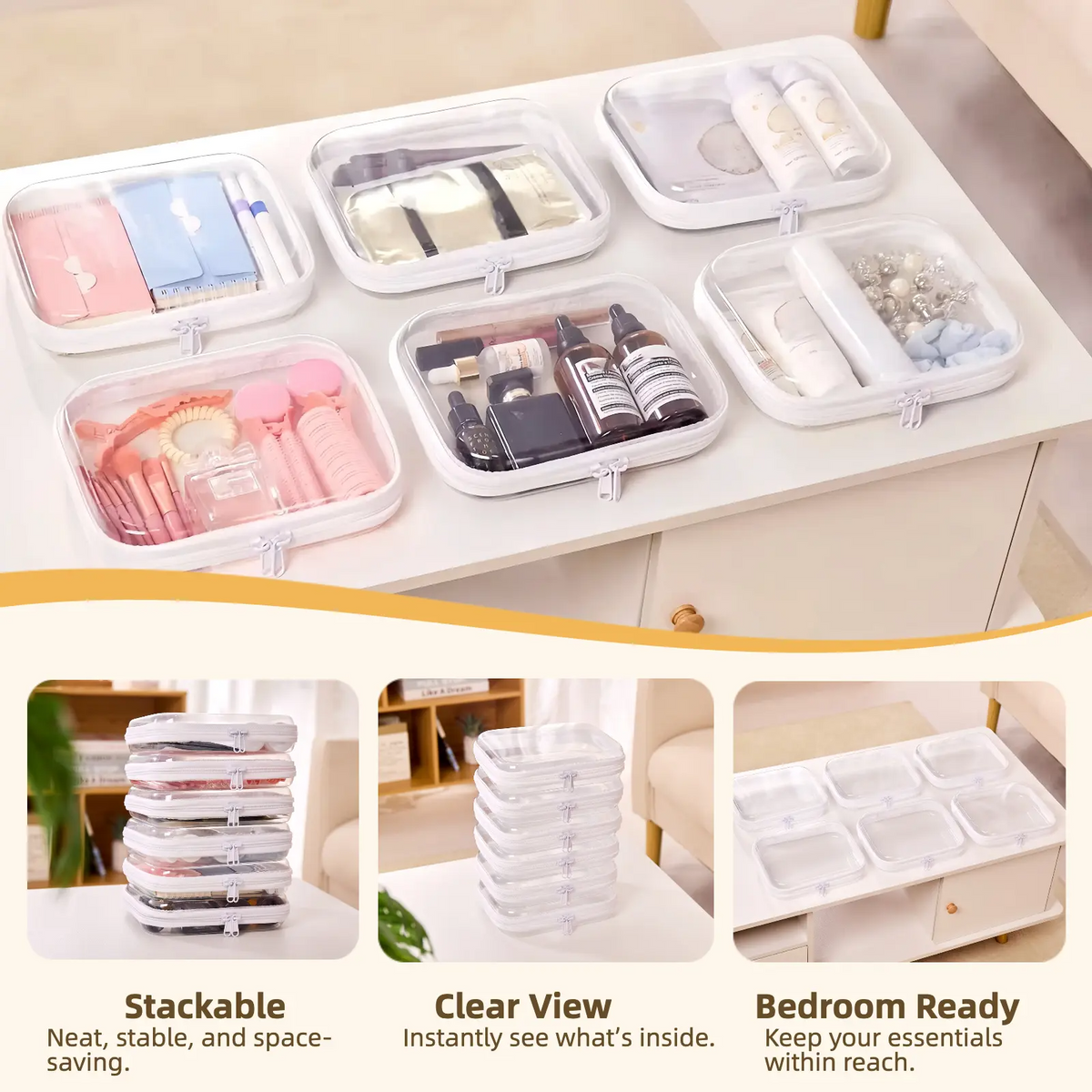 Clear Zipper Storage Organizer – Transparent Hard Shell Travel Case for Makeup, Toys, Tools & Everyday Essentials