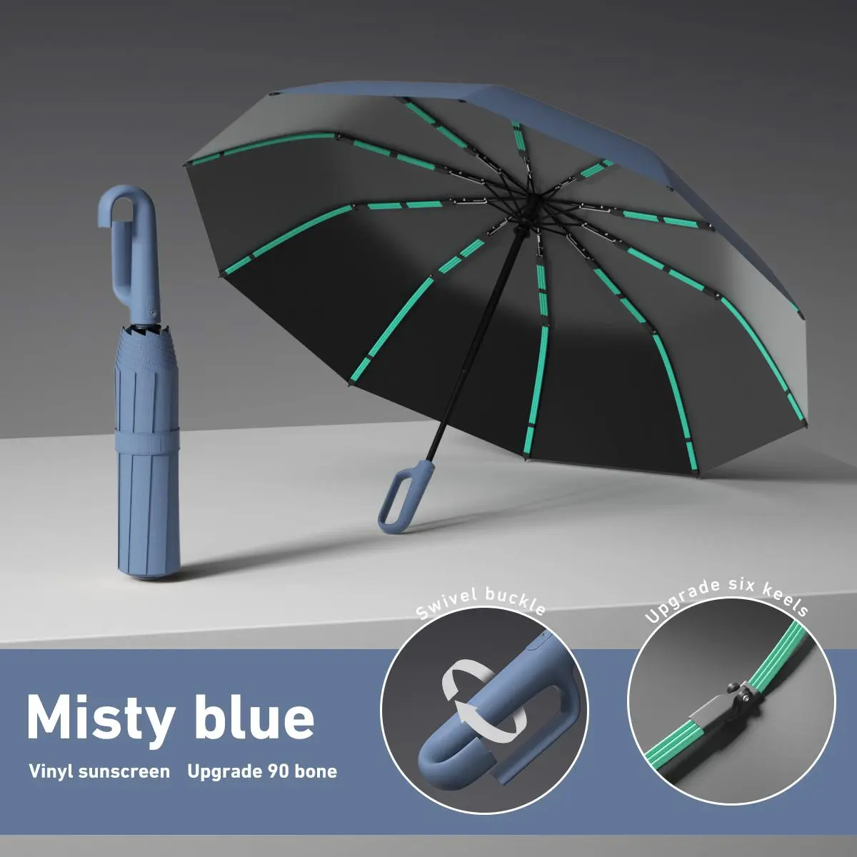 Automatic Folding Umbrella, 1 Count/60pcs Portable Rain Umbrella with Loop Buckle, Windproof & Waterproof Umbrella for Men & Women