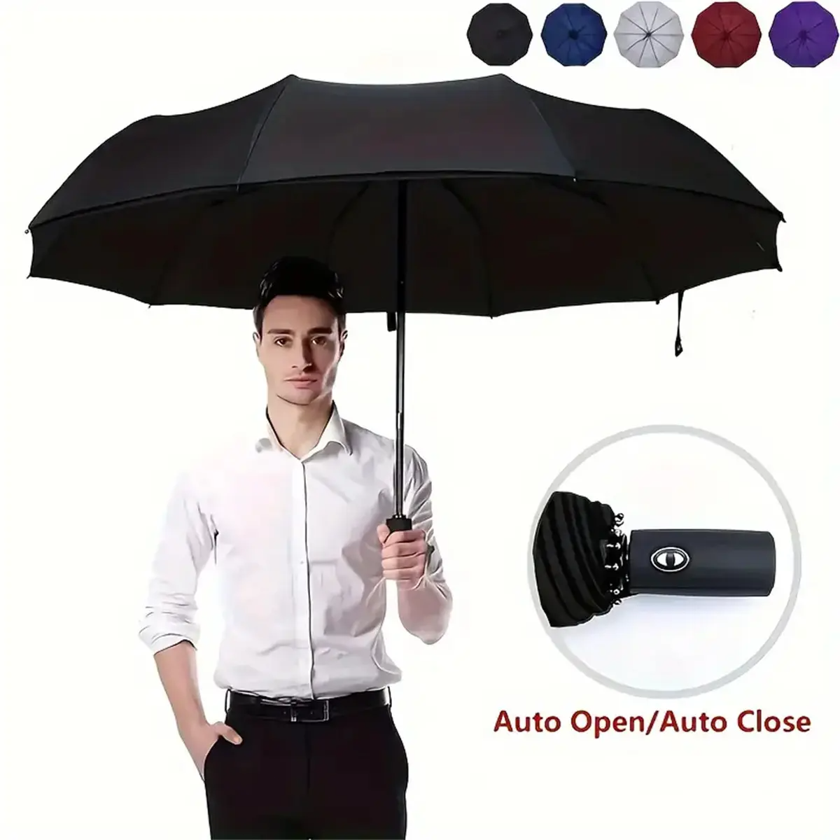 Automatic Folding Umbrella, 1 Count/60pcs Portable Rain Umbrella with Loop Buckle, Windproof & Waterproof Umbrella for Men & Women