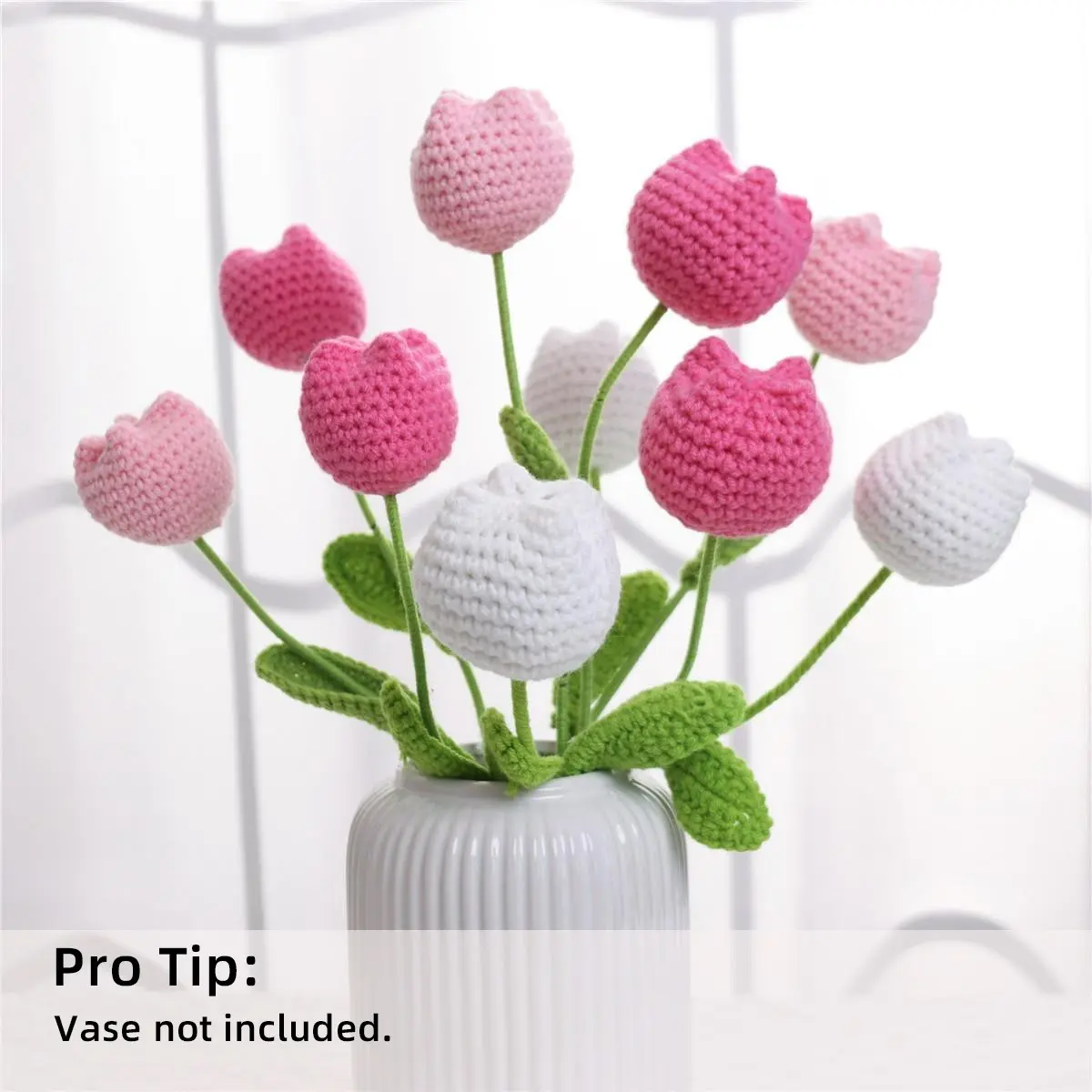 10/20/30Pcs Crochet Tulips without Vase, Mother's Day Gift, Artificial Flower Bouquet, Decorative Flowers, Graduation Gift, Valentine's Day Gift, Room Decor for Girls, Fall Room Decor, Funky Room Decor, Birthday Gift