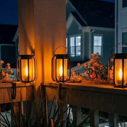 Solar Flame Lanterns Outdoor – Realistic Flickering Fire Effect, Solar & USB Rechargeable, 4 Lighting Modes, Waterproof Hanging Patio & Garden Lights