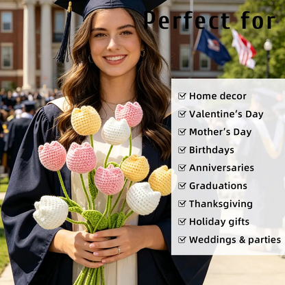 10/20/30Pcs Crochet Tulips without Vase, Mother's Day Gift, Artificial Flower Bouquet, Decorative Flowers, Graduation Gift, Valentine's Day Gift, Room Decor for Girls, Fall Room Decor, Funky Room Decor, Birthday Gift