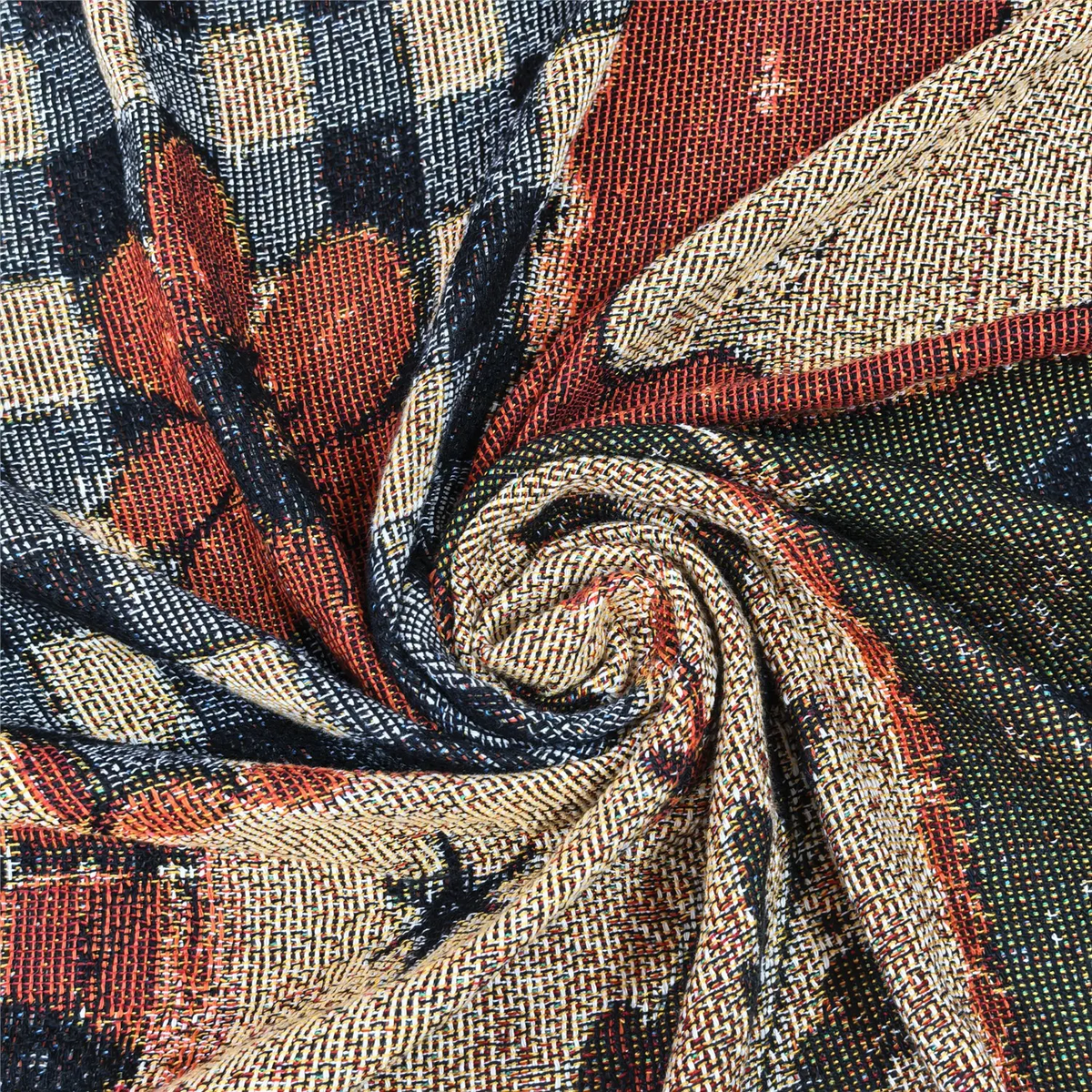 Halloween Woven Patchwork Throw Blanket with Tassels – Versatile Cozy Cover for Sofa, Bed, Armchair, Picnic & Home Décor
