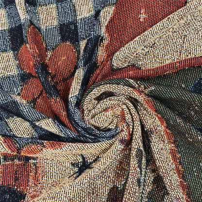 Halloween Woven Patchwork Throw Blanket with Tassels – Versatile Cozy Cover for Sofa, Bed, Armchair, Picnic & Home Décor