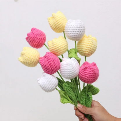 10/20/30Pcs Crochet Tulips without Vase, Mother's Day Gift, Artificial Flower Bouquet, Decorative Flowers, Graduation Gift, Valentine's Day Gift, Room Decor for Girls, Fall Room Decor, Funky Room Decor, Birthday Gift